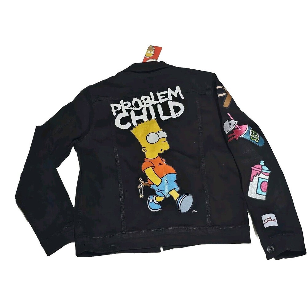 New The Simpson Bart Problem Child Jeans BLACK Jacket Vintage Look  Small Adult